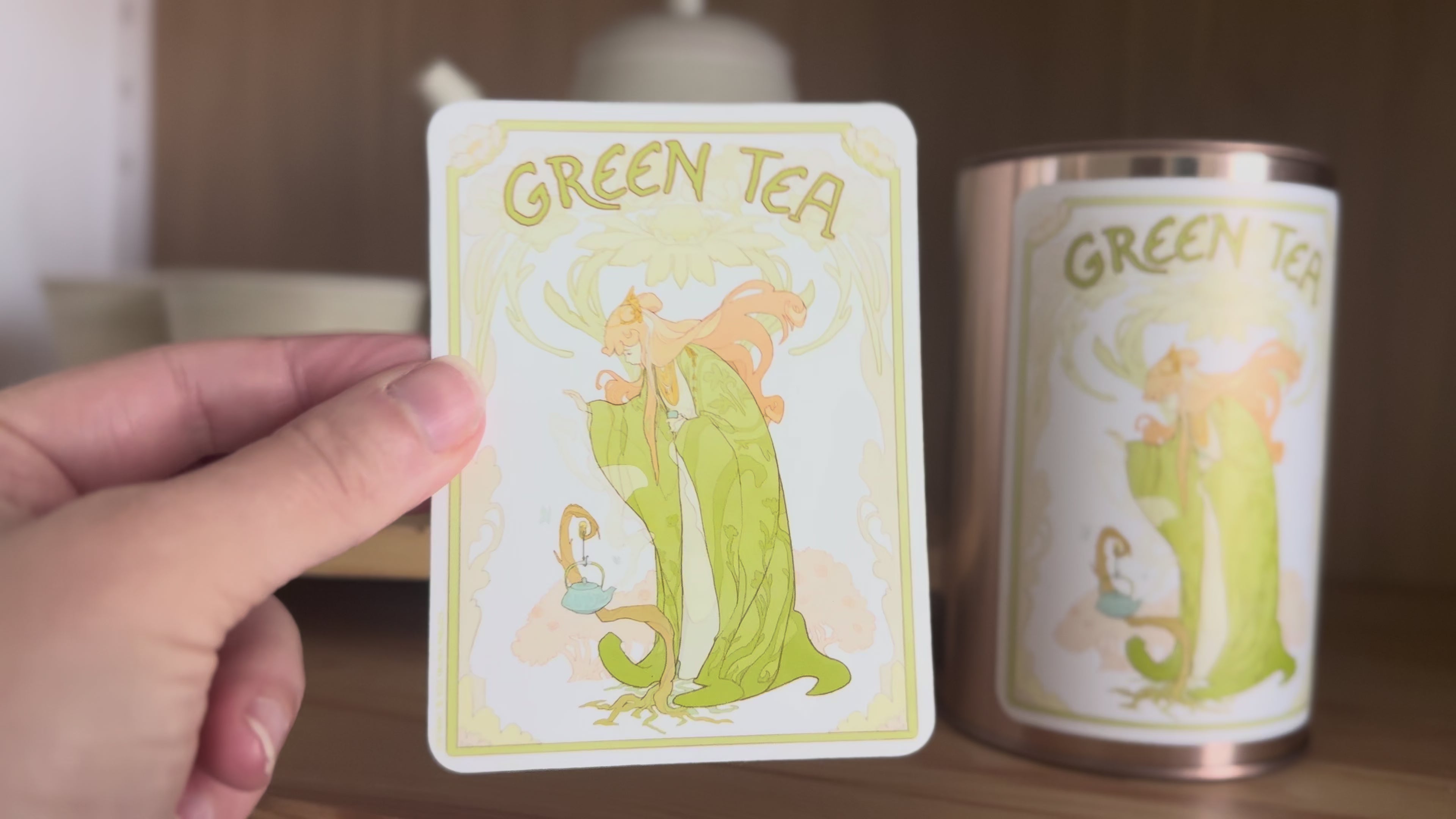 Green tea illustrated sticker