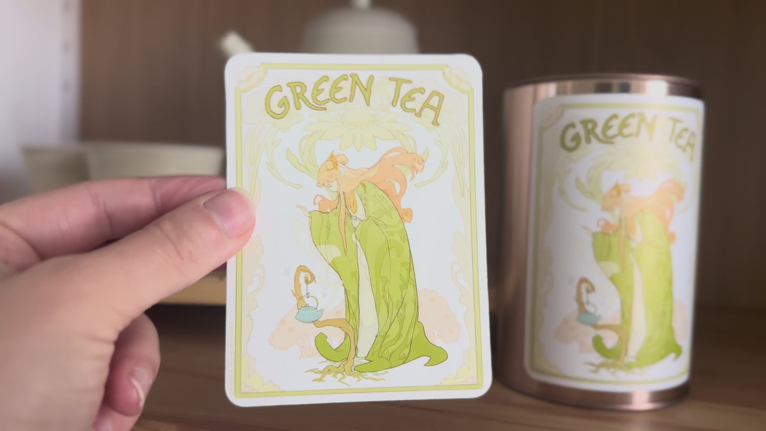 Green tea illustrated sticker